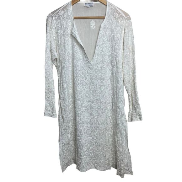 Juliet Dunn London White Embroidered Sequin Tunic Cover Up Sz. 3 (US 8-10) - Picture 1 of 5
